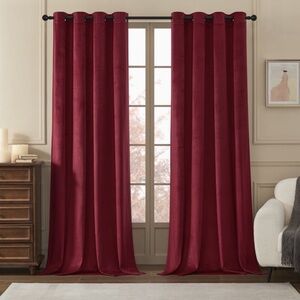 Luxury Red Velvet Room Darkening Curtains Metal Grommet Window Panels 52x96”